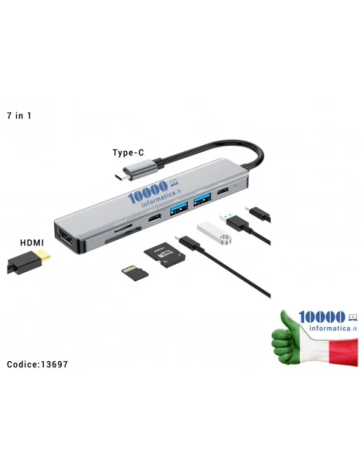 13697 Docking Station Type-C (Tipo C) 7 in 1 ad alta definizione da USB 3.0 ad HDMI convertitore di docking station multifunz...