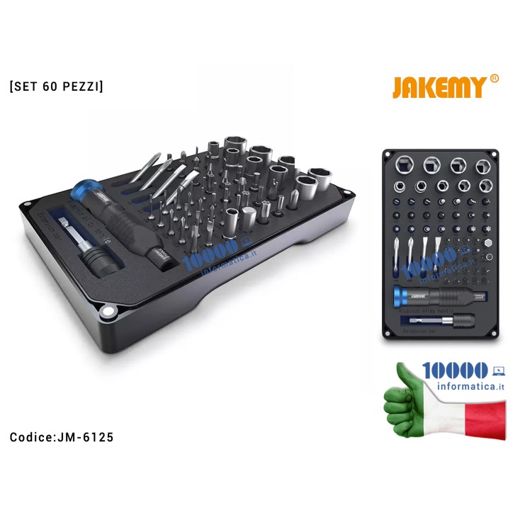 Cacciaviti di Precisione JACKEMY JM-6125 [Set 60 pezzi] Esagonali Torx mini Stella Kit per Riparazione Cellulari fai da te Precision Hex Torx Mini Star Screwdriver Set Magnetic Screw Driver Home Repair Tool Kit Smartphone Notebook Tablet