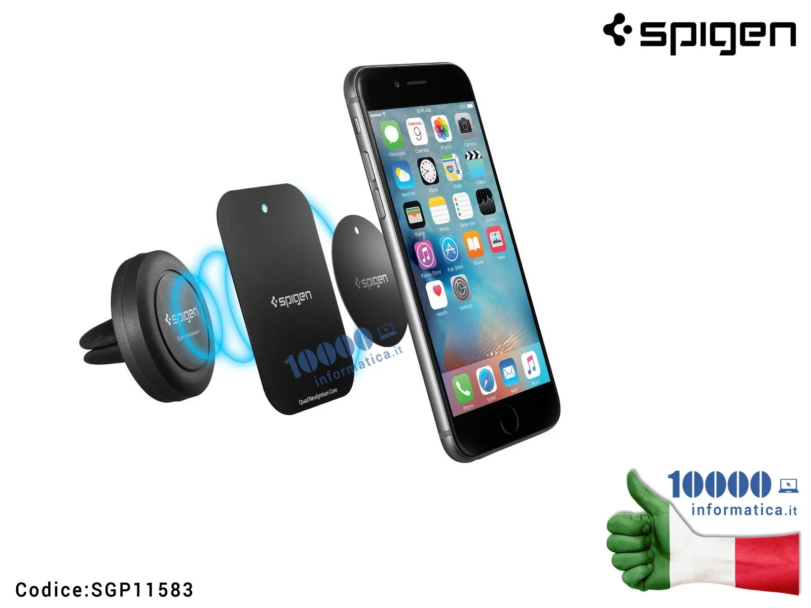 SGP11583 Supporto Magnetico Auto Universale per Smartphone SPIGEN A200 Magnetic Air Vent Car Mount SGP11583 Supporto Magnetico Auto Universale per Smartphone SPIGEN A200 Magnetic Air Vent Car Mount