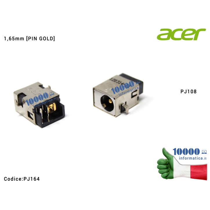 Connettore DC Power Jack PJ164 [1,65mm] ACER Aspire One 751 751H AO751H ZA3 ZG8 Aspire 1410T 1810T 1810TZ Gateway LT31 EC14 EC14T ZH7 EC18 EC18D EC18T PJ108