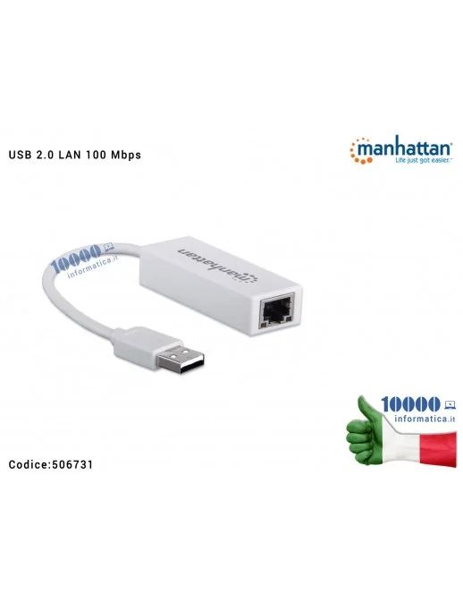 506731 Adattatore USB 2.0 con porta Ethernet LAN RJ45 100Mbps MANHATTAN