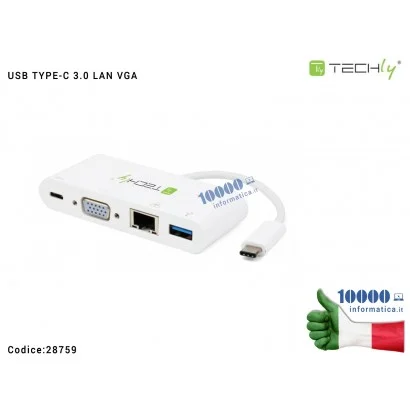 28759 Adattatore USB 3.1 tipo C a USB 3.0 con connessioni VGA, RJ45, TYPE-CTECHLY