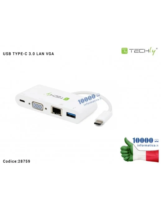 28759 Adattatore USB 3.1 tipo C a USB 3.0 con connessioni VGA, RJ45, TYPE-CTECHLY