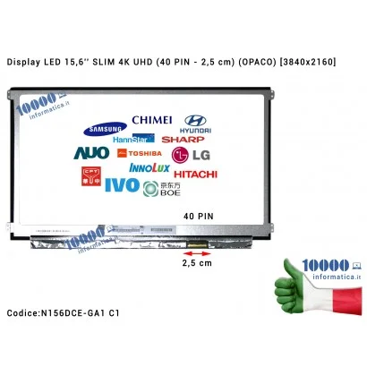 Display LCD 15,6'' Slim UHD [4K] (40 PIN - 2,5 cm) (O) F2TW2 0F2TW2 CN-0F2TW2 N156DCE-GA1 Ultra-HD