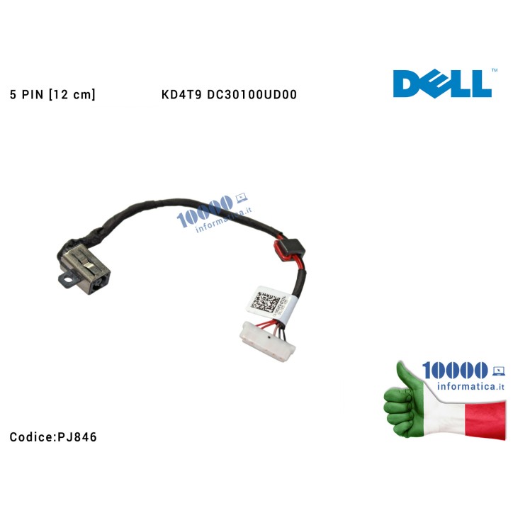 Connettore DC Power Jack PJ846 Dell Inspiron p/n DC30100UD00 Connettore DC Power Jack PJ846 DELL Inspiron 15-3558 15-3559 15-555