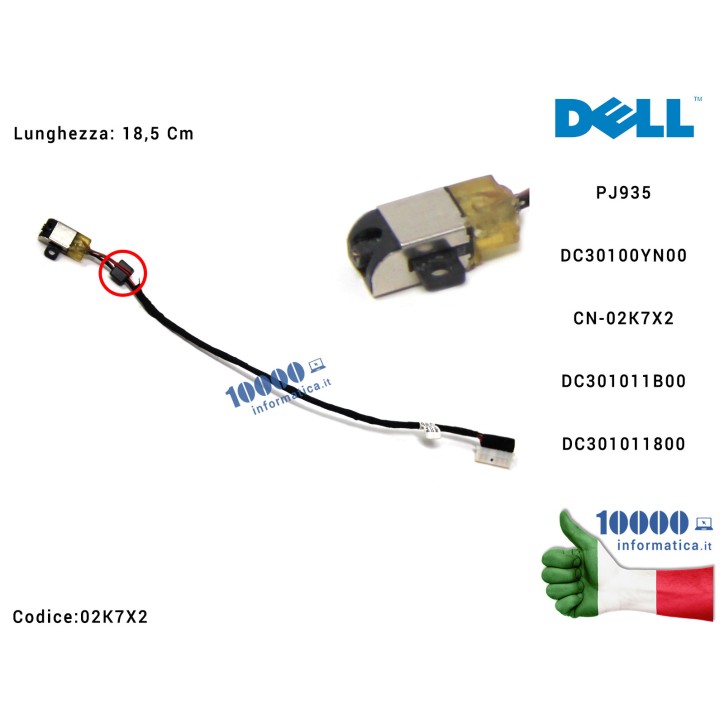 Connettore DC Power Jack PJ935 [18 cm] DELL Inspiron 15-5565 15-5567 17-5765 17-5767 P66F [REV 2.0] DC30100YN00 DC30100ZM00 R6RKM CN-0R6RKM 0R6RKM
