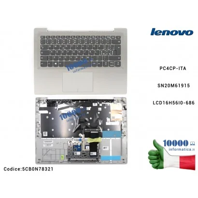 Tastiera Italiana Completa di Top Case Superiore LENOVO [Mineral Grey] IdeaPad 320S-14IKB (80X4) 5CB0N78321 PC4CP-ITA SN20M61915 LCD16H56I0-686 (Touchpad incluso)