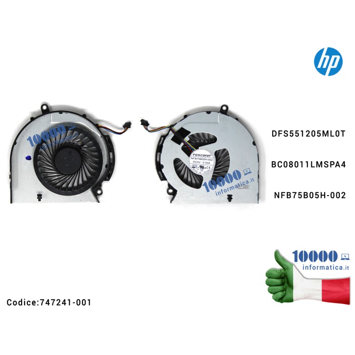Ventola Fan CPU HP 15-A 14-D 15-D 246 G2 250 G2 240 G2 255 G2 (VGA INTEGRATA) 14-D032 15-D101TX CQ15-A101 (UMA) NFB75B05H-002 DFS551205ML0T BC08011LMSPA4 747266-001 747241-001