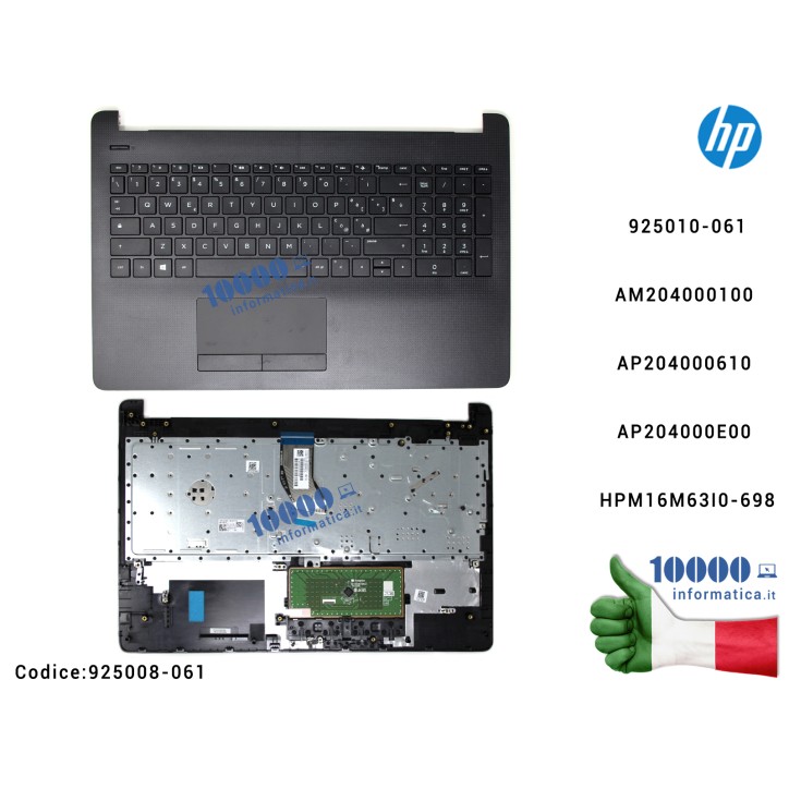 Tastiera Italiana Completa di Top Case Superiore Palmrest [Jet Black] HP Pavilion 15-BR 15-BS 15-BW 250 G6 255 G6 TPN-C129 TPN-C