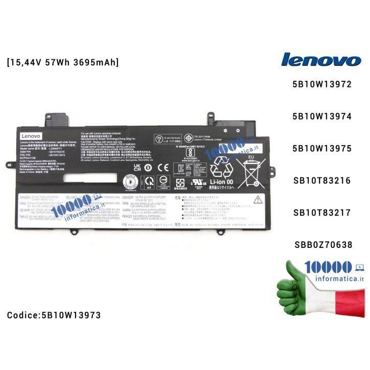 Batteria L20M4P71 LENOVO ThinkPad X1 Yoga 6th Gen X1 Carbon 9th Gen [15,44V 57Wh 3695mAh] 5B10W13972 5B10W13974 5B10W13975 SB10T