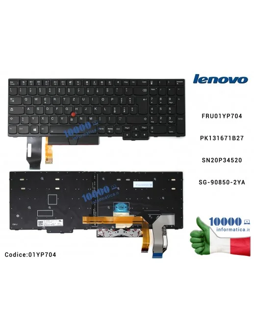 01YP704 Tastiera Italiana Retroilluminata LENOVO ThinkPad L580 L590 E580 P52 CON PUNTATORE 01YP704 FRU01YP704 PK131671B27 SN2...