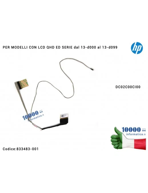 833483-001 Cavo Flat LCD HP Envy 13-D 13-D000 13-D001N TPN-C120 (30 PIN) [QHD] ASE30 EDP CABLE DC02C00CI00 13-D053SA 13-D040W...