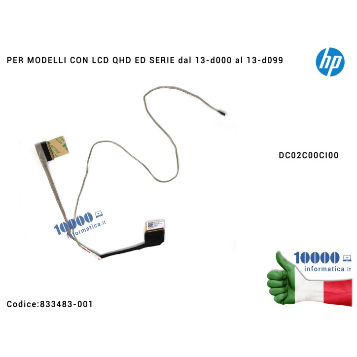 Cavo Flat LCD HP Envy 13-D 13-D000 13-D001N TPN-C120 (30 PIN) [QHD] ASE30 EDP CABLE DC02C00CI00 13-D053SA 13-D040WM 833483-001