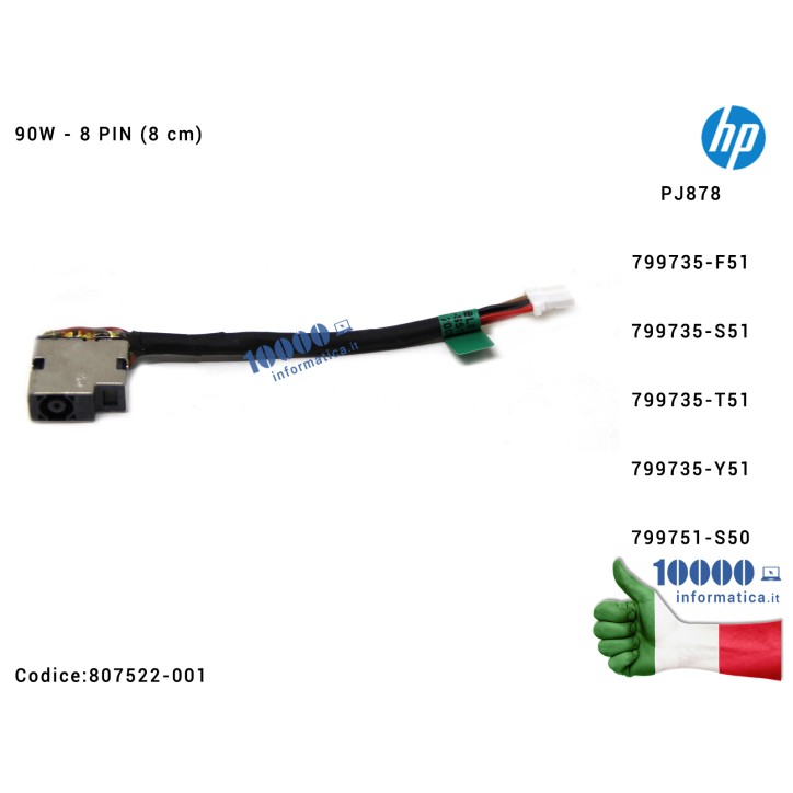 Connettore DC Power Jack PJ878 HP Pavilion 15-EG 15-EH x360 13-S 17-W 15T-BC 15-BC Omen 15-AX (8 PIN) [8 cm] 13-S168NR 13-S178NR 13-S179NR 799735-F51 799735-S51 799735-T51 799735-Y51 807522-001 799751-S50