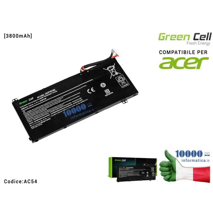 Batteria AC14A8L AC15B7L Green Cell Compatibile per ACER Aspire Nitro V15 VN7-571G VN7-572G VN7-591G VN7-592G V17 VN7-791G VN7-7