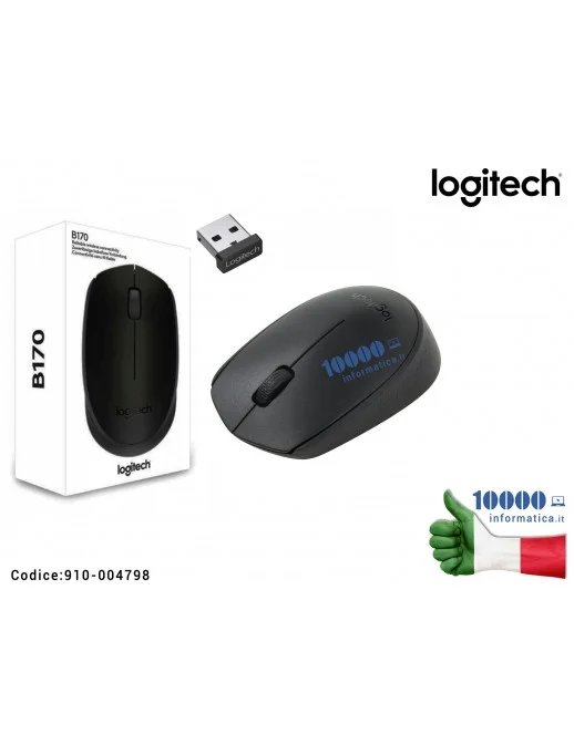 910-004798 Logitech B170 Mouse Wireless, 2.4 Ghz con Ricevitore USB Nano, Tracciamento Ottico, Durata della Batteria Fino a 1...