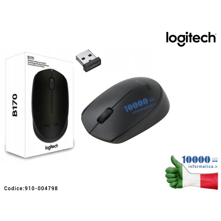 Logitech B170 Mouse Wireless, 2.4 Ghz con Ricevitore USB Nano, Tracciamento Ottico, Durata della Batteria Fino a 12 Mesi, Ambide