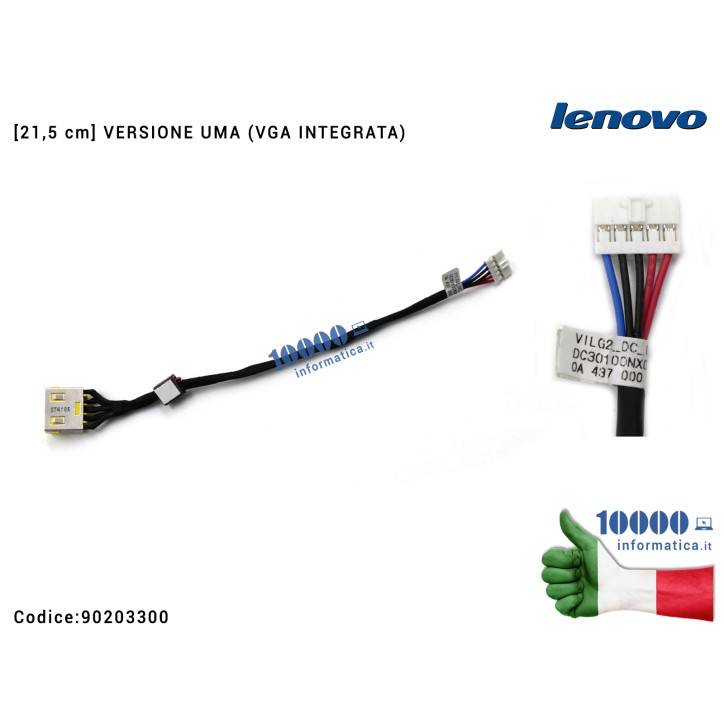 Connettore di Alimentazione DC Power Jack [UMA] LENOVO G500S (80AD) G505S (80AM) G400S (80AC) G405S (80AL) [21,5 cm] DC30100NX00
