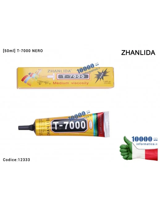 12333 Colla Multiuso ZHANLIDA T-7000 [50ml] (NERA) Glue T7000 Gel Nero Adesivo per Riparazioni Cellulari Frame Touch Screen D...