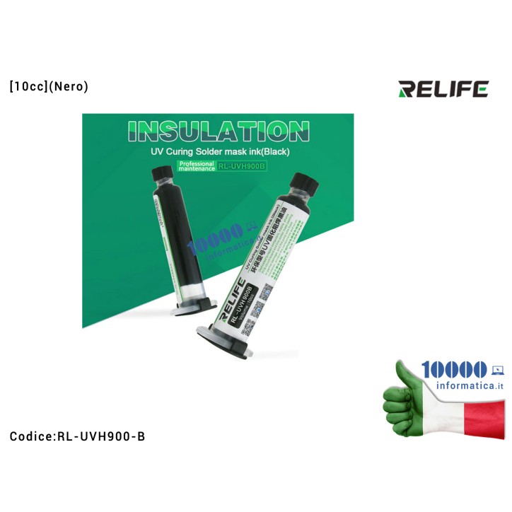 Maschera Ricostruzione Piste RELIFE RL-UVH900 (Nero) [10cc] UV Light curable Solder Mask Ink Crea Maschera Protezione Piste Rame PCB Saldature per BGA SMD Welding Flux Paste Scheda Madre Notebook Smartphone Tablet PCB Board