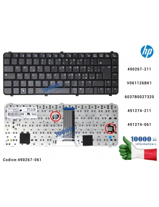 490267-061 TASTIERA KEYBOARD NERA ITALIANA ORIGINALE HP 6530S 6530 6531S 6531 490267-061 Tastiera Italiana HP 6530S 6531S 653...