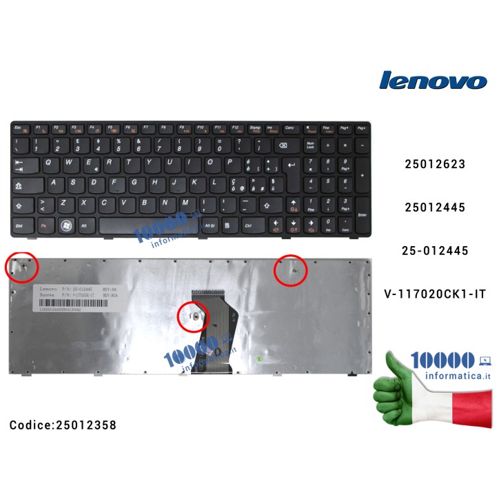 Tastiera Italiana LENOVO IdeaPad (TIPO 1) Z580 G580 G570 G575 G770 G590 [NERA] 25012623 25012445 25-012445 V-117020CK1-IT