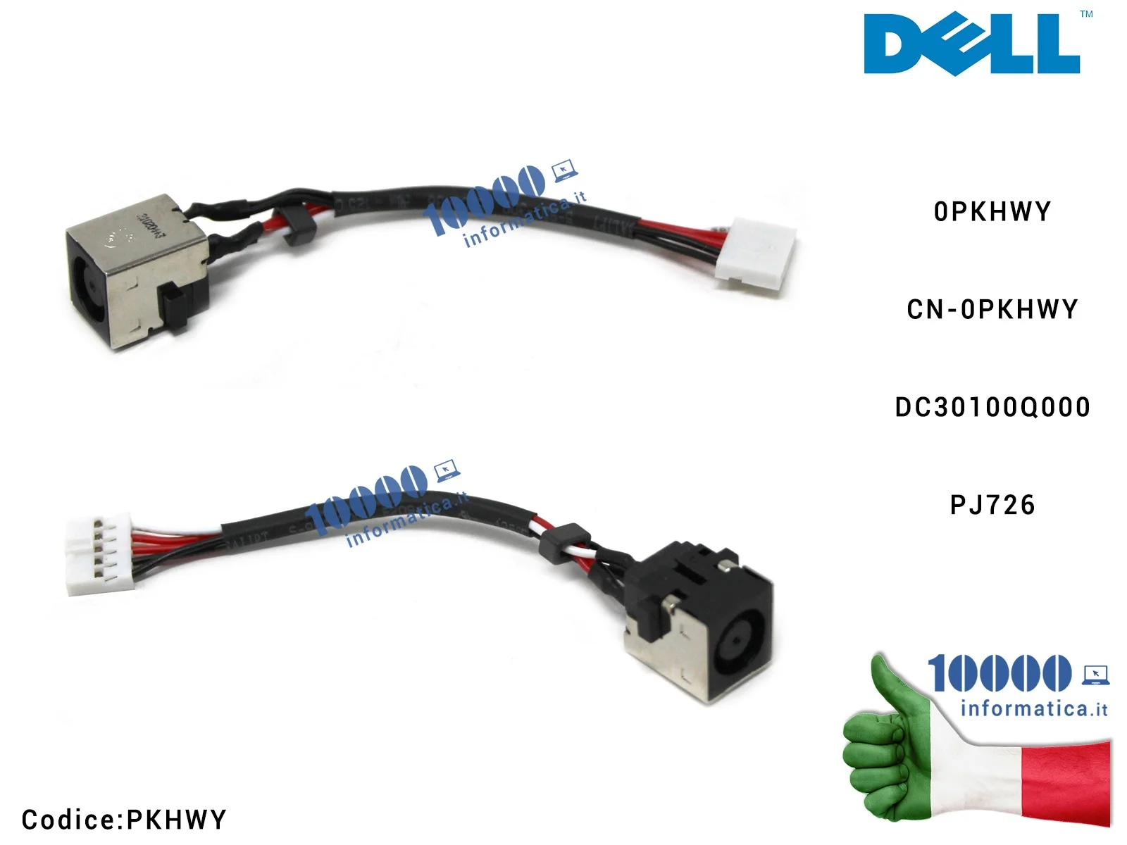PKHWY Connettore DC Power Jack PJ726-LUNGO DELL [8,5 cm] Latitude E6230 E5550 E7440 E7450 DC30100Q000 PKHWY CN-0PKHWY 0PKHWY