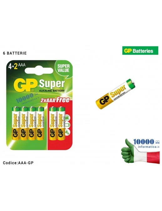 AAA-GP Batteria Ministilo AAA Super Alcalina Alkaline LR3 GP BATTERIES 1,5V [6 BATTERIE]
