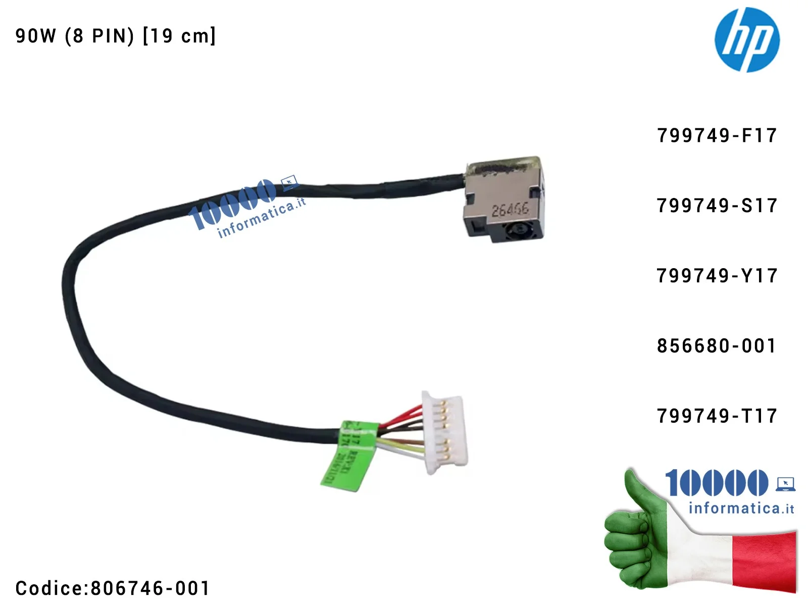 806746-001 Connettore DC Power Jack PJ969 HP Pavilion 15S-EQ 17-Y 15S-FQ 17-X 15-AB 15-BS 15-AK 15T-AB 15T-AK 15Z-AB 90W (8 P... 806746-001 Connettore DC Power Jack PJ969 HP Pavilion 15S-EQ 17-Y 15S-FQ 17-X 15-AB 15-BS 15-AK 15T-AB 15T-AK 15Z-AB 90W (8 P...