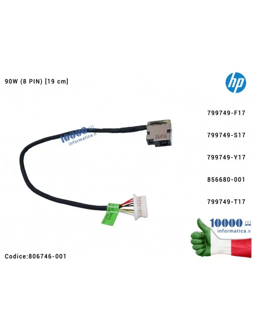 806746-001 Connettore DC Power Jack PJ969 HP Pavilion 15S-EQ 17-Y 15S-FQ 17-X 15-AB 15-BS 15-AK 15T-AB 15T-AK 15Z-AB 90W (8 P...