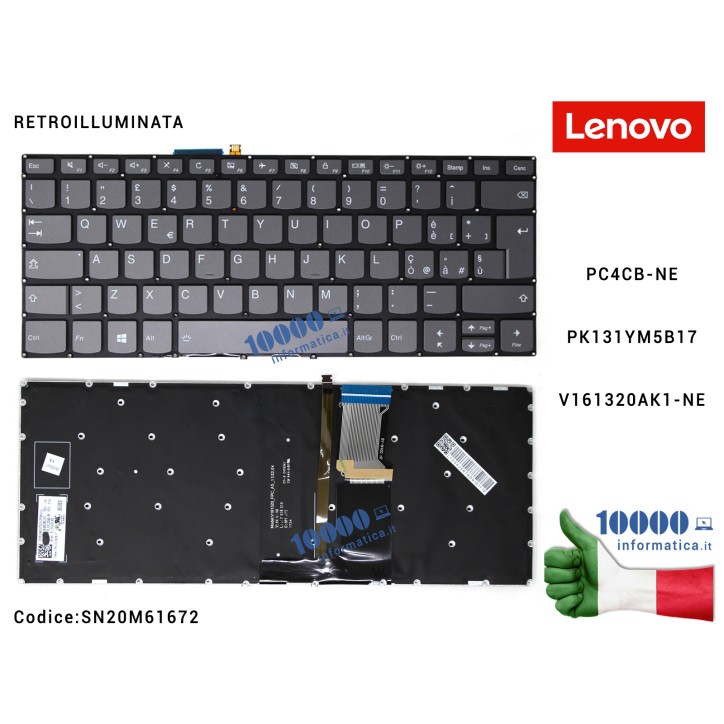Tastiera Italiana Retroilluminata LENOVO IdeaPad 330-14IKB (81G2) [GRIGIO] (SENZA FRAME) PC4CB-NE PK131YM5B17 V161320AK1-NE
