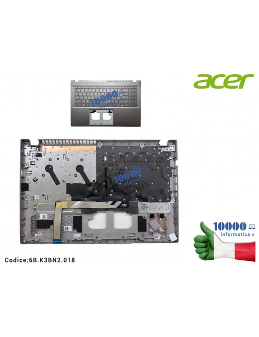 Tastiera Top Case Italiana ACER Aspire A515-57 A515-57G A515-57T S50-54 [GRAY] Palmrest Originale Retroilluminata 6B.K3BN2.018 6BK3BN2018