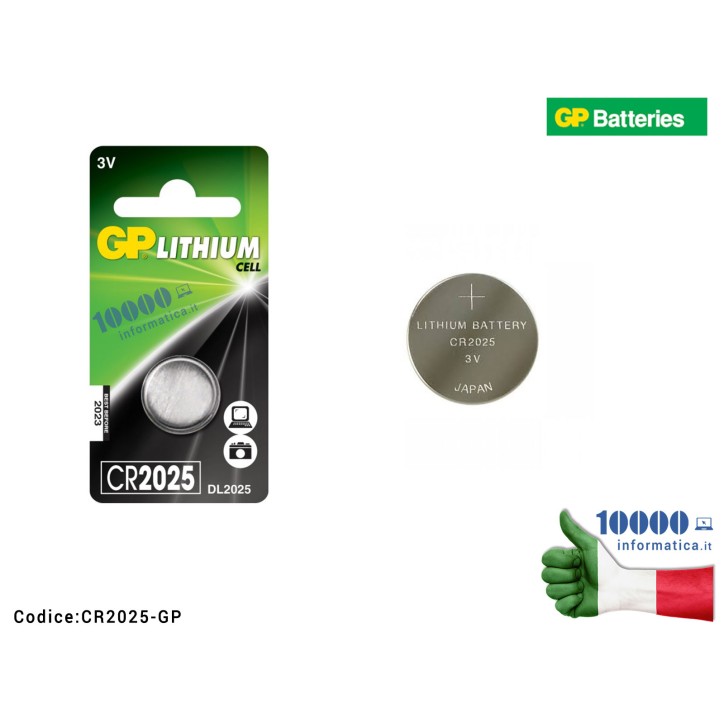 Batteria Tampone CR2025 RTC CMOS Bios Orologio CR2025 ECR2025 DL2025 GP BATTERIES 3V 160mAh