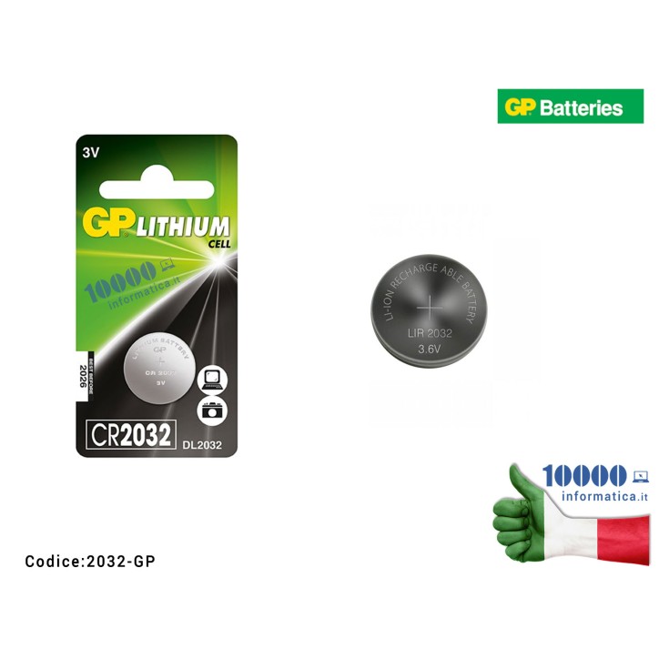 Batteria Tampone RTC CMOS Bios Orologio CR2032 ECR2032 DL2032 GP BATTERIES 3V 220mAh