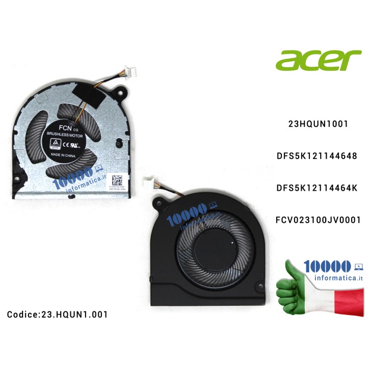 Ventola Fan CPU ACER Spin SP513-54N SP513-55N SP513-52N SP513-55 N19W3 N19Q7 TPM215-52 N19Q8 DFS5K121144648 DFS5K12114464K FCV023100JV0001 23.HQUN1.001