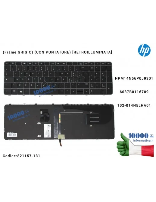 821157-061 Tastiera Italiana Retroilluminata HP EliteBook 755 G3 850 G3 850 G4 ZBook 15U G3 G4 (FRAME GRIGIO) (CON PUNTATORE)...