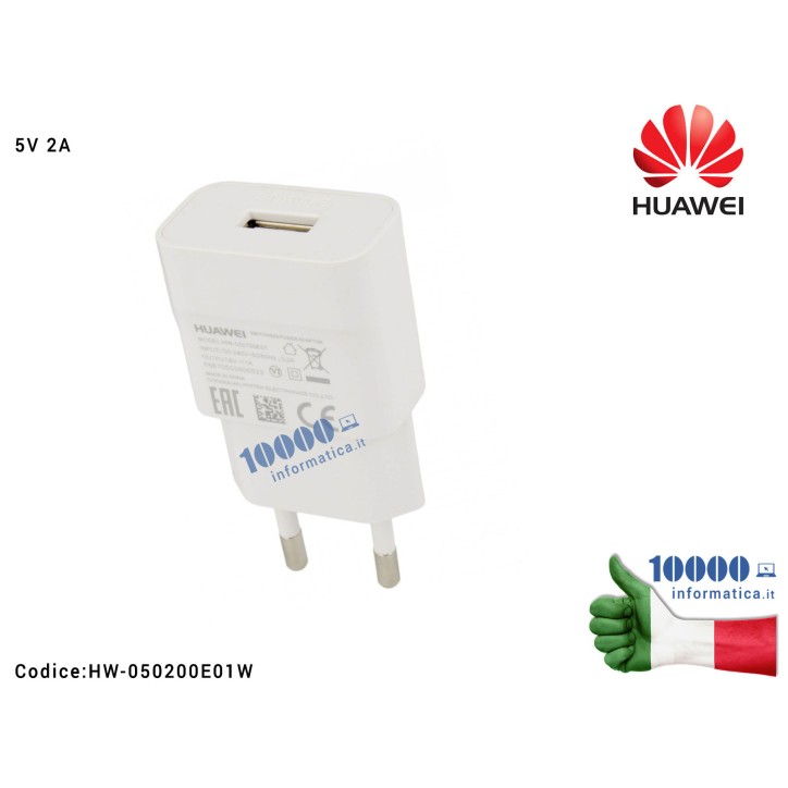 Alimentatore Carica Batteria USB HUAWEI 10W 5V 2A [BIANCO] (HW-050200E01) Honor 7 (PLK-L01)Honor 7 (PLK-L11)