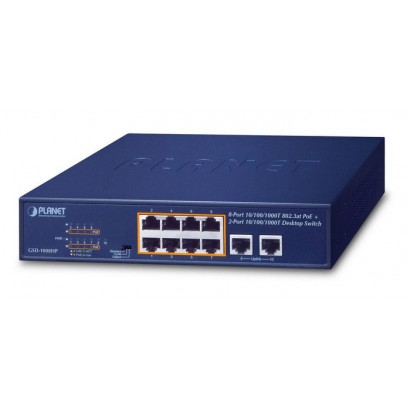 GSD-1008HP GSD-1008HP Planet 8-Port 10/100/1000T 802.3at PoE + 2-Port 10/100/1000T Desktop Switch (120 watts) CE, FCC