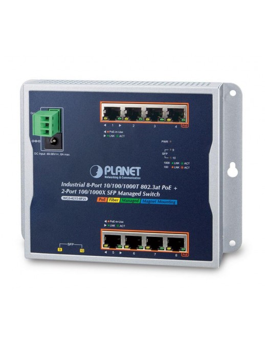 WGS-4215-8P2S WGS-4215-8P2S Planet Managed, 8-Port 10/100/1000T, 802.3at, PoE + 2x 100/1000X SFP Black