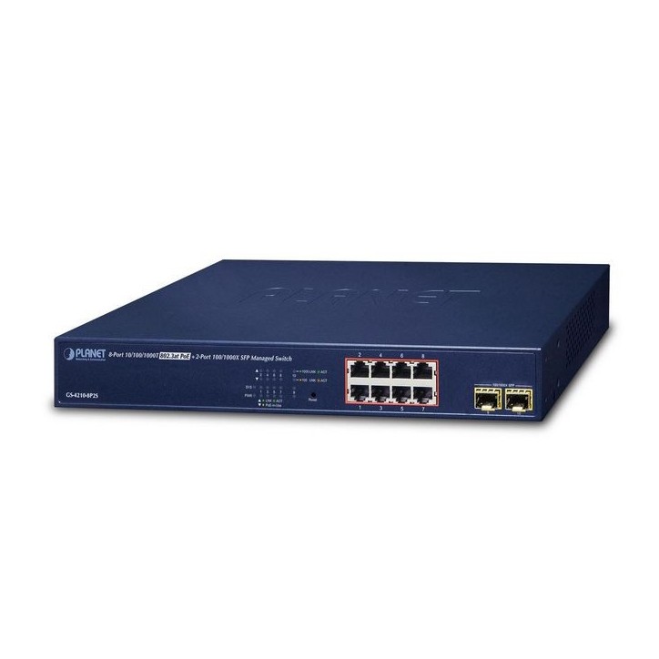 GS-4210-8P2S Planet 8-Port 10/100/1000T 802.3at PoE + 2-Port 100/1000X SFP Managed Switch 8000 voci