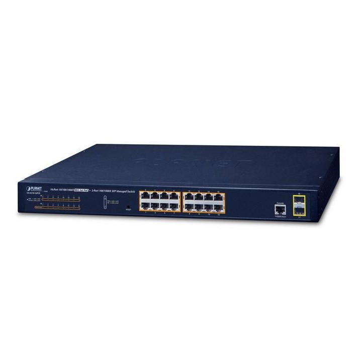 GS-4210-16P2S Planet 16-Port 10/100/1000T 802.3at PoE + 2-Port 100/1000X SFP Managed Switch FCC Part 15 Class A, CE