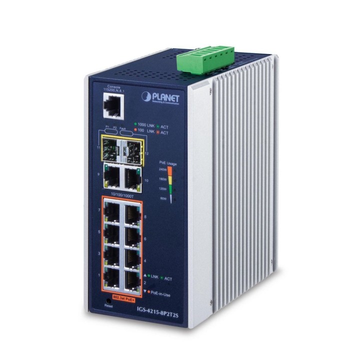 IGS-4215-8P2T2S Planet Industrial 8-Port 10/100/1000T 802.3at PoE + 2-Port 10/100/1000T + 2-Port 100/1000X SFP Managed Switch FC