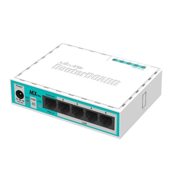 RB750R2 MikroTik 5 x Fast Ethernet, 6 - 30V, 64MB RAM, CPU 850MHz, 2W max, PoE in, White 767674