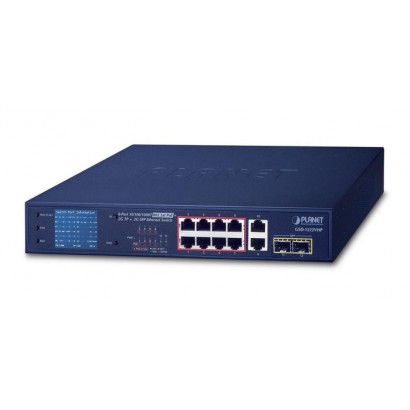 GSD-1222VHP GSD-1222VHP Planet 8x 10/100/1000T 802.3at PoE, 2x 10/100/1000T, 24 Gbps, 18 Mpps, LCD Monitor, VLAN, 1.8 kg FCC ...