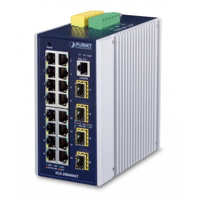IGS-20040MT IGS-20040MT Planet Industrial L2+ 16-Port 10/100/1000T + 4-Port 100/1000X SFP Managed Switch FCC, CE Features DSE