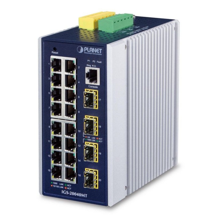 IGS-20040MT Planet Industrial L2+ 16-Port 10/100/1000T + 4-Port 100/1000X SFP Managed Switch FCC, CE