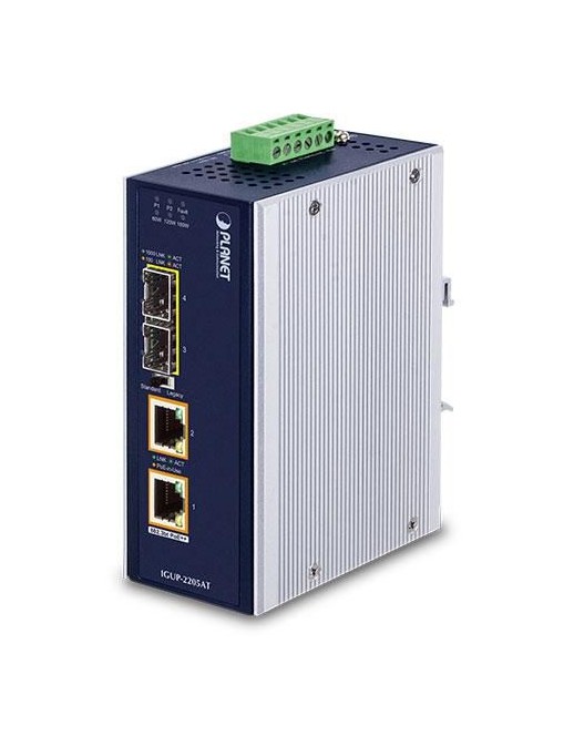 IGUP-2205AT Planet Industrial 2-Port 100/1000X SFP to 2-Port 10/100/1000T 802.3bt PoE++ Media Converter FCC Part 15 Class A, CE