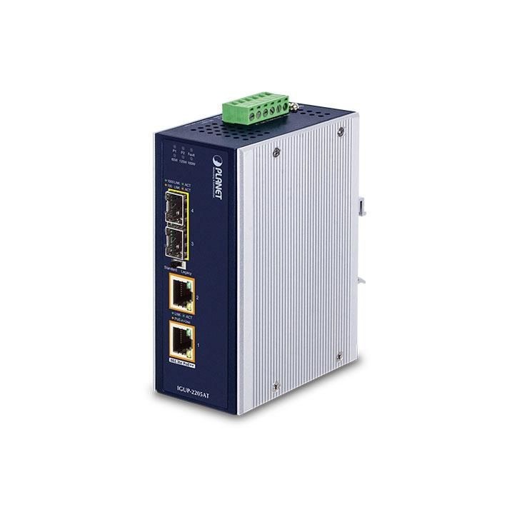 IGUP-2205AT Planet Industrial 2-Port 100/1000X SFP to 2-Port 10/100/1000T 802.3bt PoE++ Media Converter FCC Part 15 Class A, CE