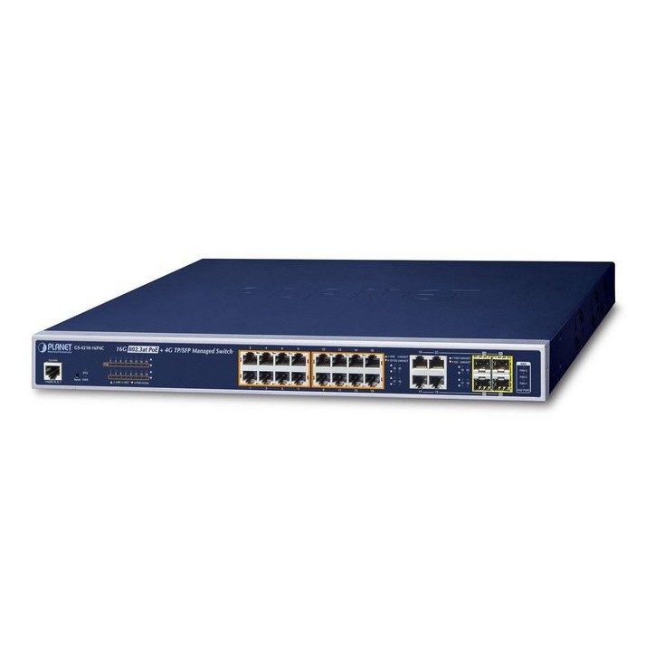 GS-4210-16P4C Planet 16-Port 10/100/1000T 802.3at PoE + 4-Port Gigabit TP/SFP Combo Managed Switch FCC Part 15 Class A, CE