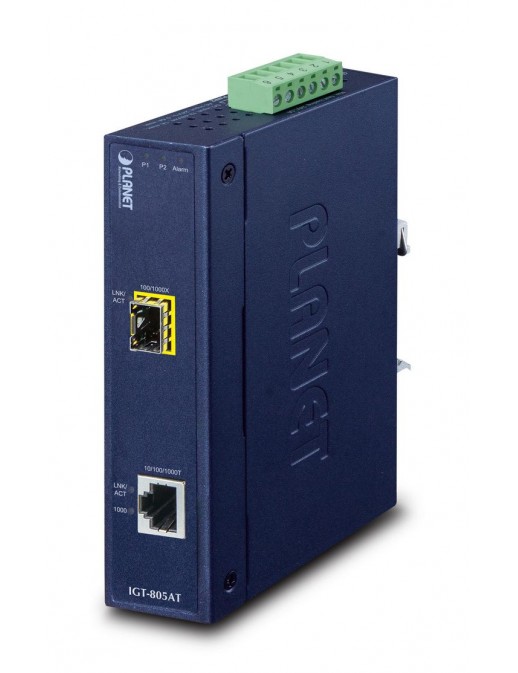 IGT-805AT Planet Industrial 10/100/1000BASE-T to 100/1000BASE-X SFP Media Converter FCC Part 15 Class A, CE
